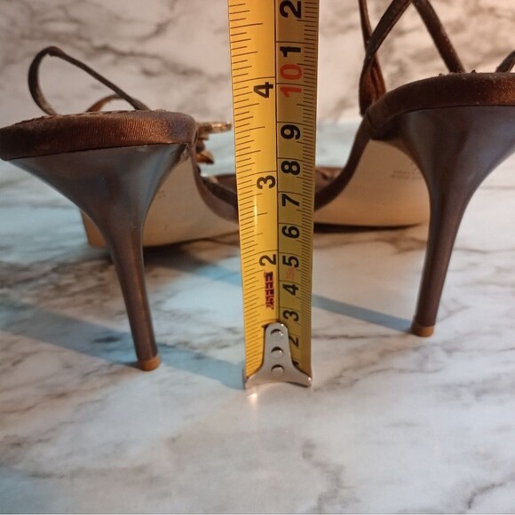 Valerie Stevens Brown Fabric & Rhinestone Stiletto Heels Leather Soles Size 8.5 - Picture 11 of 11